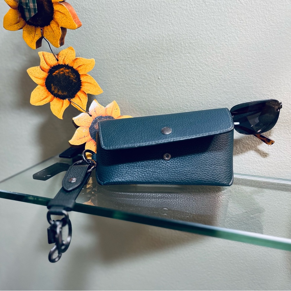 Coach Evergreen Glasses Case with matching gunmetal key chain and carabiner!